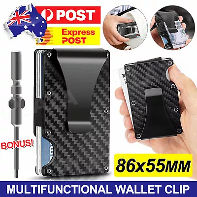 $7.95 • Buy Men Carbon Fiber Credit Card Holder RFID Blocking Slim Wallet Money Clip Purse
