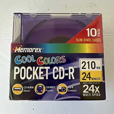 Memorex Cool Colors New 10-Pack Of  Pocket CD-R 24X 210 MB 24 Minute Sealed! • $9.99