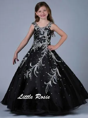 NEW* Little Rosie Girls Glitz Long National Pageant Dress LR2049 BLACK 10 $600 • $337.50