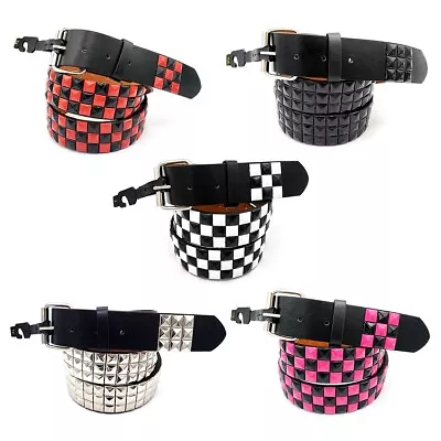 Punk Rock Silver Black Metal Rivets Pyramid Studs Black Leather Belt W/ Buckle • $10.95