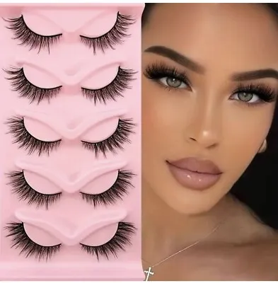5 Pairs Cat Eye Lashes Fluffy Eyelashes Cluster Faux Mink False Natural Curling • £5.99