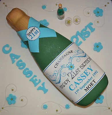 Edible PERSONALISED CHAMPAGNE BOTTLE LABEL Icing Sheet Birthday Cake Topper  • £4.49