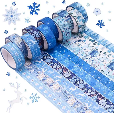 10 Rolls Washi Tape Set Masking Blue Multi-Pattern Decorative Scrapbook Tape • $13.19