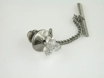 4mm Three Stone Cubic Zirconia Sterling Silver Tie Pin Tack • $19.99