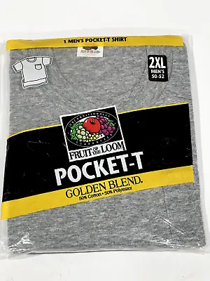 Vintage New Fruit Of The Loom Golden Blend Pocket-T - Gray 2XL 50-52 T-Shirt • $14
