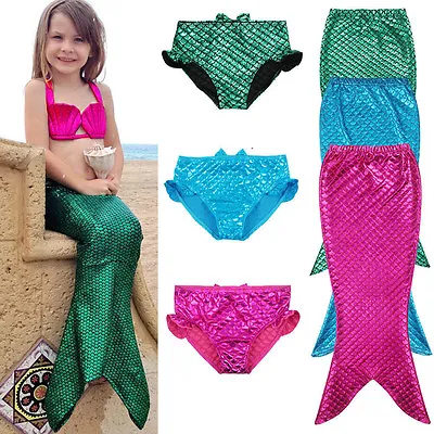 Kids Fairy Mermaid Tail Swimmable Bikini Set Top Bathing Suit Fancy Costume 4-9Y • $15.62