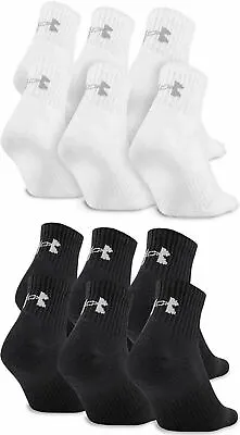 3 Pair Mens Under Armour Charged Cotton 2.0 Quarter Crew Socks Black White  • $15.67