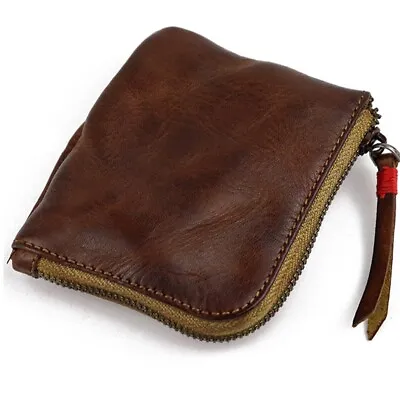 Leather Coin Purse For Women&Men Vintage Handmade Wallet Mini Card Holder Bag • $8.54