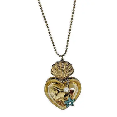 VTG Betsey Johnson Large Bold Seashell Heart Pendant Necklace 34  Mermaids Tail • $330.65