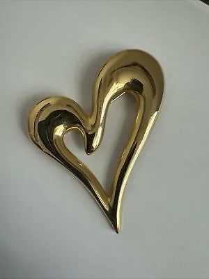 Vintage Large Signed Monet Gold Tone Fluffy Puffy Heart Brooch Pin • $7.99