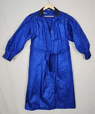 Vtg RAINDROPS Womens Blue Poly Long Rain Coat W/ Zip-out Poly-Fill Liner Sz 12 • $42.49