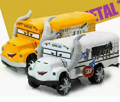 Disney Pixar Cars 3 Yellow/white School Bus Miss Fritter Metal 1:55 Toy Gift Au • $19.99