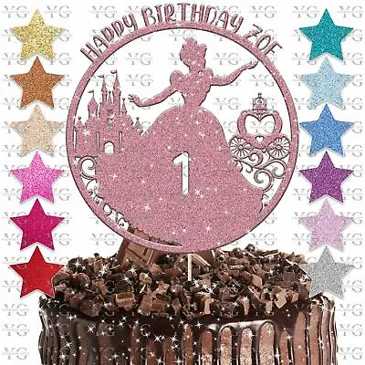 Cinderella Personalised Cake Topper Custom Happy Birthday Glitter Disney Name • £2.75