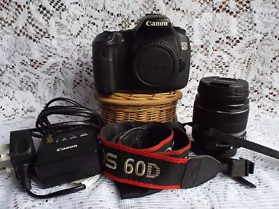 CANON EOS 60D 18.0 MP DIGITAL SLR CAMERA BODY With LENSE CANON STRAP BAG Etc • £199.99