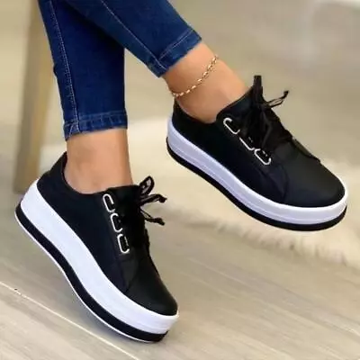 Zapatos Deportivos Para Mujer Zapatillas De Plataforma Con Cuña Moda Casual Lujo • $20.99