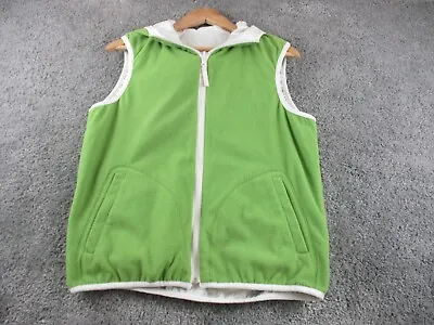 Uniqlo Womens Jacket/Vest Medium Fleece Sleeveless Zip Up Green Reversible Hood • $34.99
