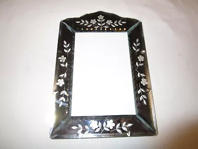 VENETIAN STYLE BEVELED ETCH MIRROR GLASS EASEL PHOTO FRAME 8.75” Tall • $44