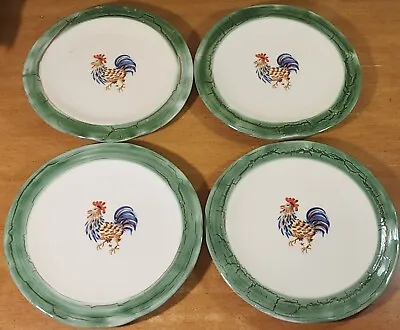 Set Of 4 HORCHOW Italy Italian Pottery Rooster Ruffled Dinner Plates 11  HTF  • $44.99