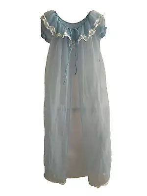 Vintage Babydoll Sheer Women’s Small Chiffon Ruffle Sleeves Soft Blue • $42.50