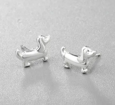 £3.79 • Buy UK Cute Small Dachshund Sausage Dog Silver Colour Stud Earrings Jewellery Gifts 