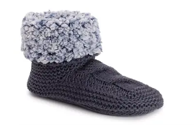 MUK LUKS Womens Sherpa Cuff Gray Knit Bootie SLIPPERS S/M (5-7) NWT • $17