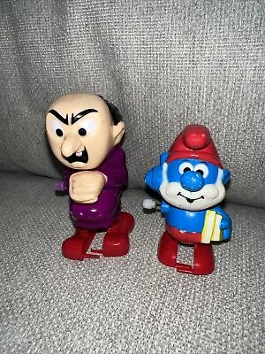 Smurfs Wind Up Walking Papa Smurf & Gargamel Vintage Figures  Galoob 1982 • $10.49