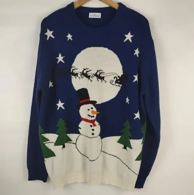 Mens Xmas Christmas Jumper Navy Festive Snowman Knitted Long Sleeved Size XL • $19.99