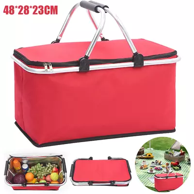 30l Insulated Picnic Bag Cooler Box Folding Basket Portable Camping Hamper Bags • £7.95