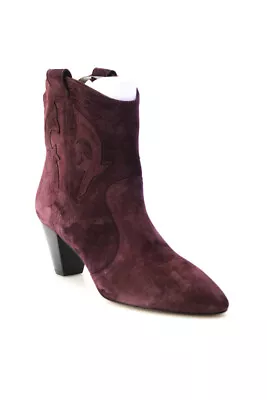 Ba&Sh Womens Marron Suede Leather Block Heels Cowboy Boots Shoes Size 9 • $89.99