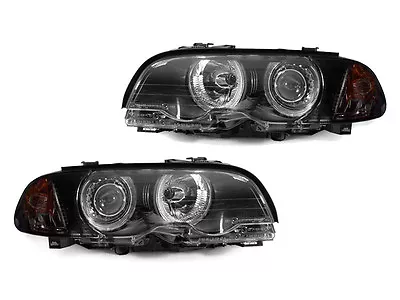 DEPO COMBO Angel Halo Headlight + Smoke Corner Signal Light For 01-06 BMW E46 M3 • $305.94