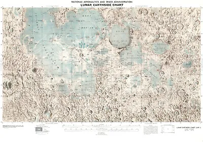 Chart Lunar Earth-side Of Moon 1976 NASA Astronomy Reference Map Poster 20x30 • $14.95