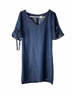 J. Crew Womens Medium Chambray Denim Tie Bell Sleeve V Neck Dress J0942 • $31.14