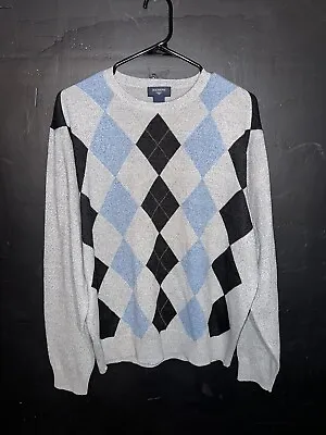 Vintage Dockers Argyle Sweater Adult Large Gray Blue Tight Knit Acrylic 90s • $11.99