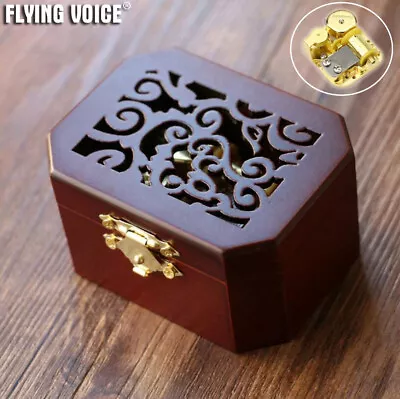 Wood Hollowing Out Wind Up Music Box 50 Tunes Option Xmas Birthday Present Gift • $41.79