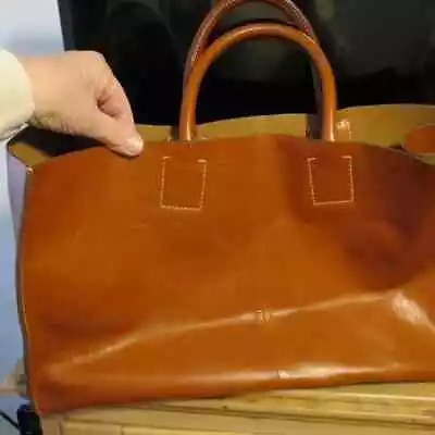 Zara Buffalo Leather Large Tote Shopper Bag Tan Brown AWESOME Travel Cruise Park • $75