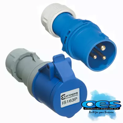 16 Amp 3 Pin 240v Blue Plug And Socket Ip44 Camping Caravan Motorhome Hook Up • £10.98