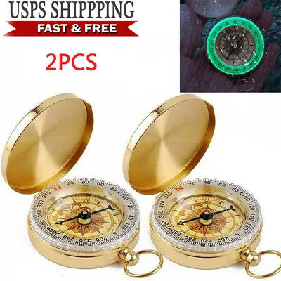 2Packs Portable Compass Brass Keychain Watch Pocket Outdoor Camping Hiking • $11.99