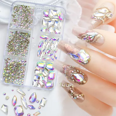 Champagne Gold Nail Art Rhinestone Acrylic Alloy Stud Glitter 3D Nail Decoration • $2.99