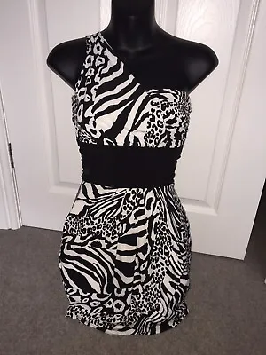 Jane Norman Black White Animal Zebra Leopard Print Mini Dress Size 6 BNWOT • £9.99