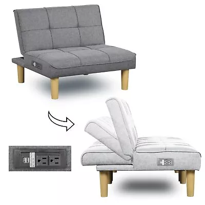Small Mini Futon Couch Adjustable Backrest Comfy Futon Chair With USB Armle... • $233.49