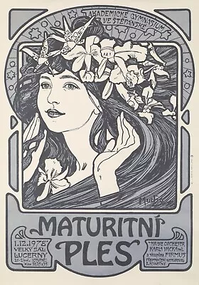 Original Vintage Poster Maturitni  Ples Mucha Design Czech 1978 • $180