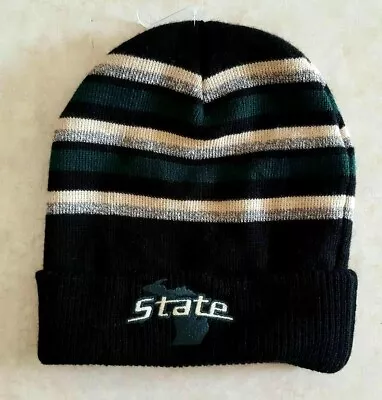 Michigan State Spartans Hat Roll Cuff Knit Cap Pom Embroidered Logo Striped New • $14.95