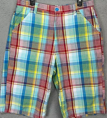 Southpole Shorts Mens 34 Multicolor Madras Plaid Longer Length Chino Flat Front • $22.80