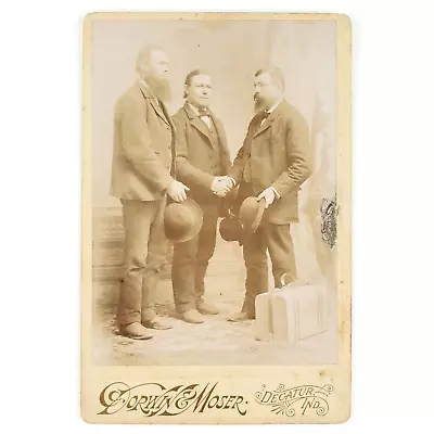 Business Men Shaking Hands Photo C1885 Decatur Indiana Group Cabinet Card B3228 • $44.95