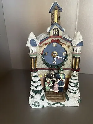 Vintage Christmas Village Church Table Clock With Carolers Playing Carols • $20