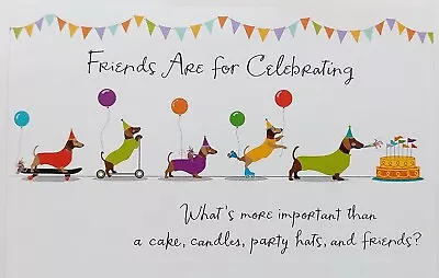 -Lot Of 4- DACHSHUND Birthday Cards 🐾 WIENER DOGS Party Hats CAKE Balloons NEW • $12