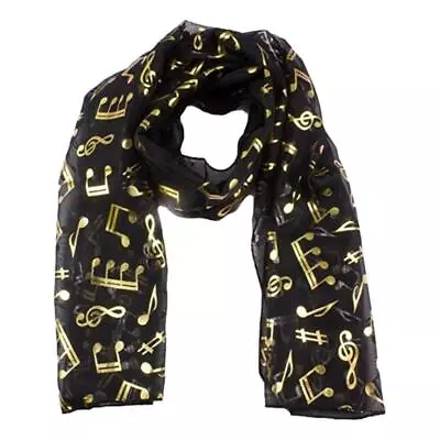 Treble Clef & Music Notes Gold/silver Reversible Black Scarf • £5.99