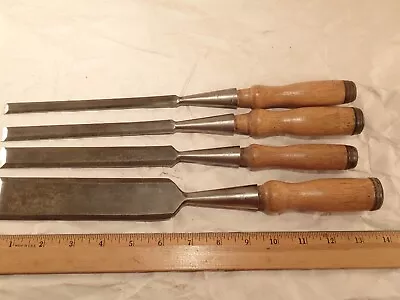 Vntge UNION HDW. CO. CT (Witherby?) Lot Of 4 Beveled Firmer Socket Chisels • $86.50