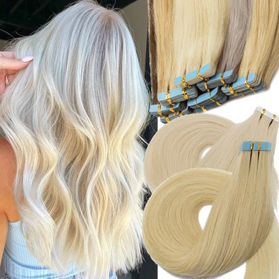 £26.08 • Buy Tape In Remy Hair Extensions Skin Weft Human Hair Balayage WHITE Full Head 40PCS