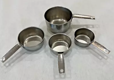 Set Of 4 Vintage Foley Measuring Cups Script Stainless 1/4 1/3 1/2 1 Cup USA • $19.99